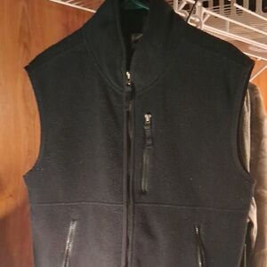 Men's Black Fleece Zip-Up Vest with Stand Collar